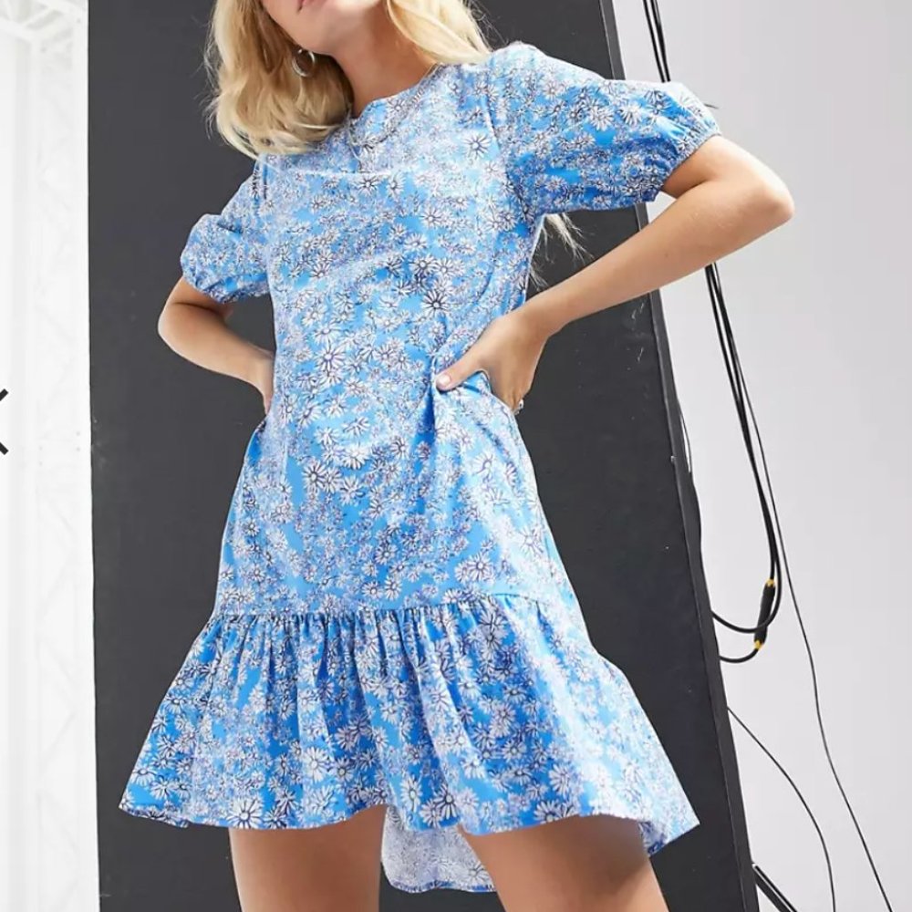 TopShop Petite Ditsy Print Dress - Blue